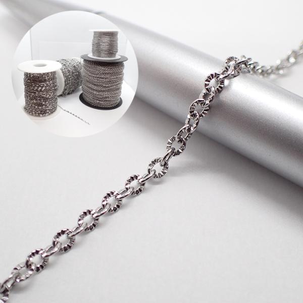 切り売り/約1m ステンレス製チェーン 模様入りあずき シルバー ステンレス チェーン アズキ アレルギーフリー ハンドメイド 国内発送