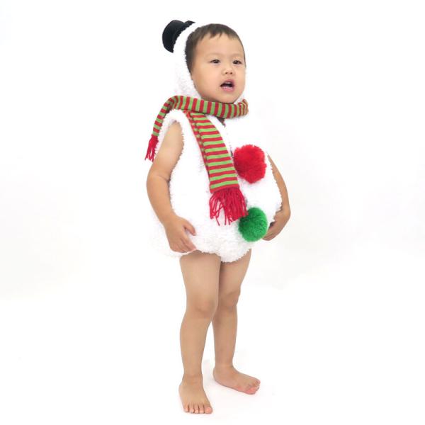雪だるま フード付き スノーマンコスチューム (12-18mth) クリスマス衣装/キッズ サンタ服 ベビー用 マフラー付き 前開き 面ファスナー留め 手洗い可