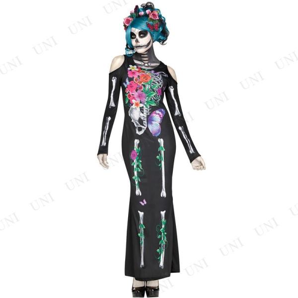 コスプレ 仮装 死者の日 スカル花嫁 大人用 M 【 コスプレ 衣装 ハロウィン 仮装 コスチューム パーティーグッズ 余興 ゴシック 女性用 ウェディングドレス レディース 】 party-honpo_pw-76848s