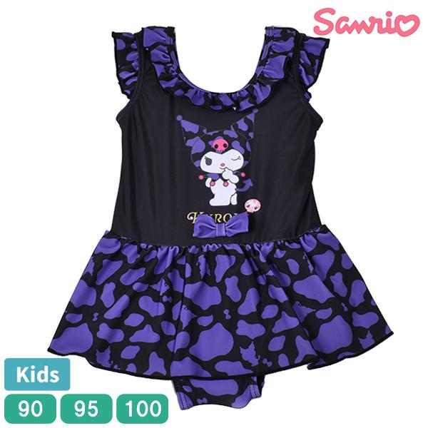 キッズ サンリオ クロミ KUROMI 水着 ワンピース ヒョウ柄 豹 リボン スイムウエア スイミング sanrio 女の子 女児 ガールズ 海 水遊び 【1点までメール便可】