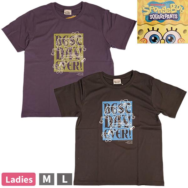 スポンジボブ SpongeBob レディース 婦人 半袖 Tシャツ トップス かわいい キャラクター キャラT カットソー プルオーバー M L 【1点までメール便可】