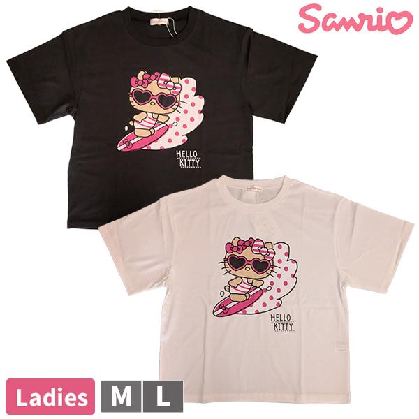 sanrio サンリオ 半袖 Tシャツ M L レディース 婦人 日焼けキティ ギャルキティ ハローキティ キティちゃん トップス 白 黒 【1点までメール便可】