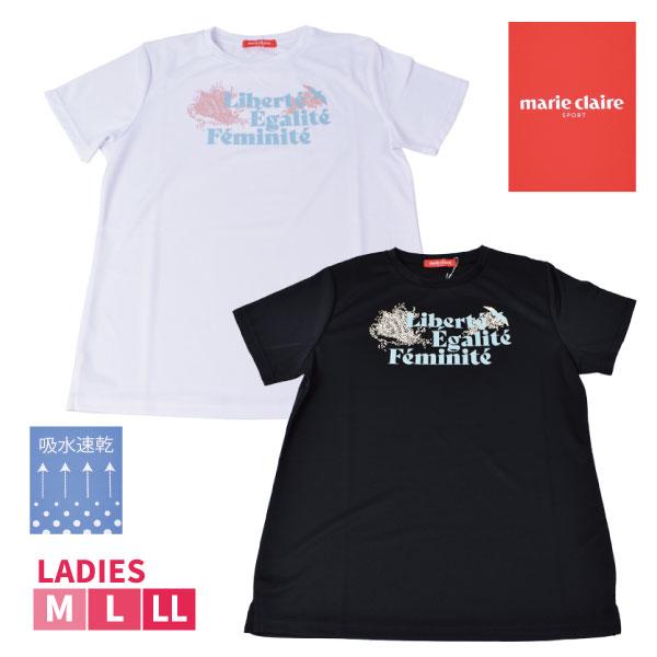 [オンライン限定SALE] 婦人　marieclaire　sport Tシャツ 半袖 マリクレール　吸水速乾　紫外線遮蔽率90％以上　M L LL シンプル おしゃれ 1個までメール便可