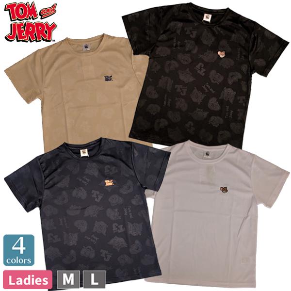 レディース 婦人 半袖 Tシャツ トムとジェリー Tom and Jerry トップス 吸汗速乾 ドライ DRY スポーツ ウォーキング 総柄 M-L 6283-3670 【1点までメール便可】