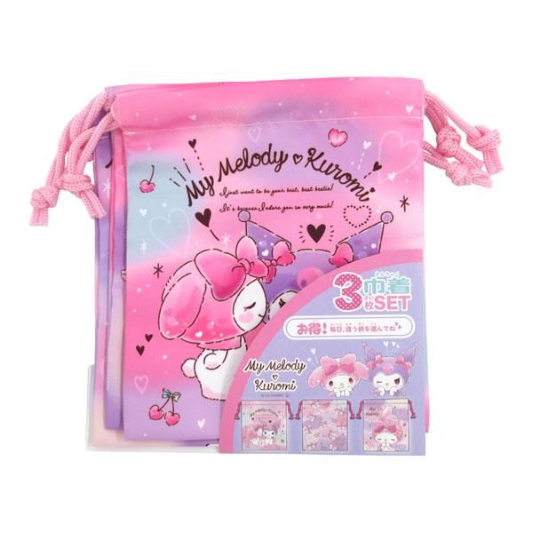 マイメロディ 【ネコポス便発送可】43732 マイメロディ＆クロミ 巾着3P