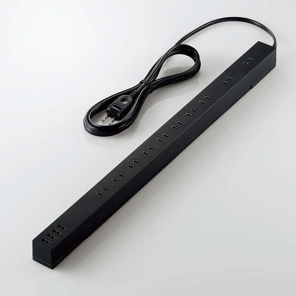 他サイト： あすつく エレコム 電源タップ 延長コード コンセント×10個口 USB-A×4ポート 24W 雷サージ ブラックの商品画像