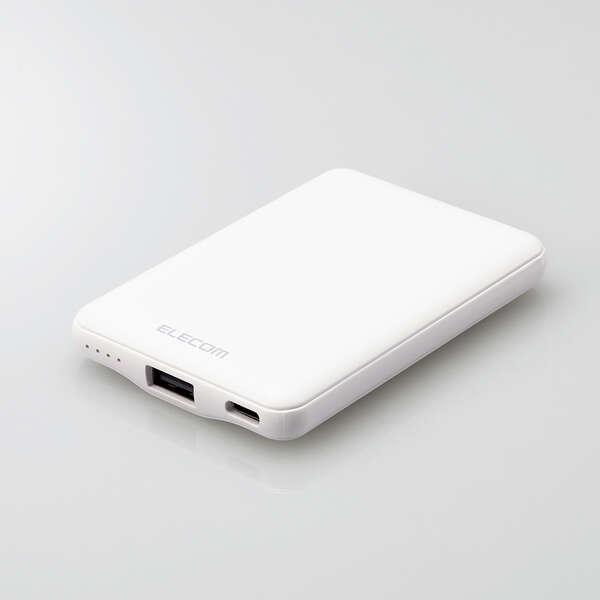 エレコム DE-C37-5000WH ホワイト モバイルバッテリー 5000mAh 12W コンパクト 薄型 軽量 おまかせ充電対応