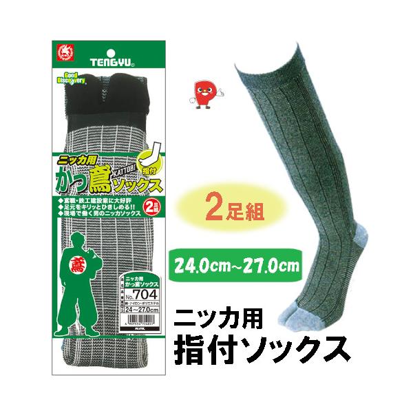 ニッカ用 靴下 指付 足袋ソックス 2足組 24-27cm 綿混 吸汗 作業用 安全靴対応 かっ鳶 704 シマ柄 アソート