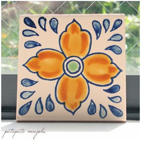 ポルトガル アンティーク調 タイル Z 手描き S モロッコ テラコッタ