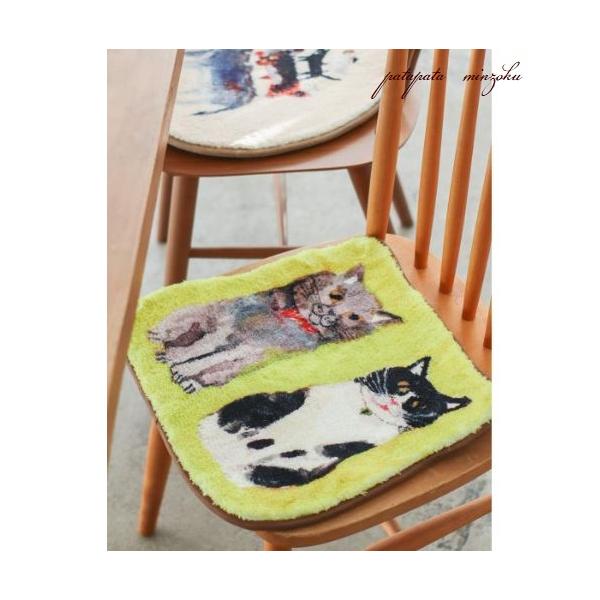 チェアパッド 2匹の猫 Atelier KOTETSU / アトリエコテツ ネコGR マット ねこ ネコ 猫 雑貨 小物