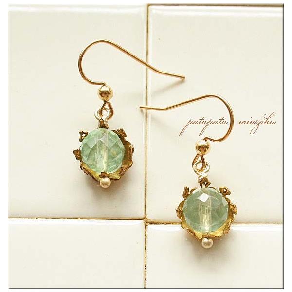 クラウン ピアス フローライト 14kgf 14k 天然石 パワーストーン  