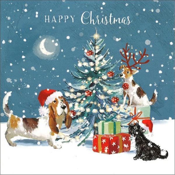 クリスマス プレゼントと犬 グリーティングカード イギリス 製