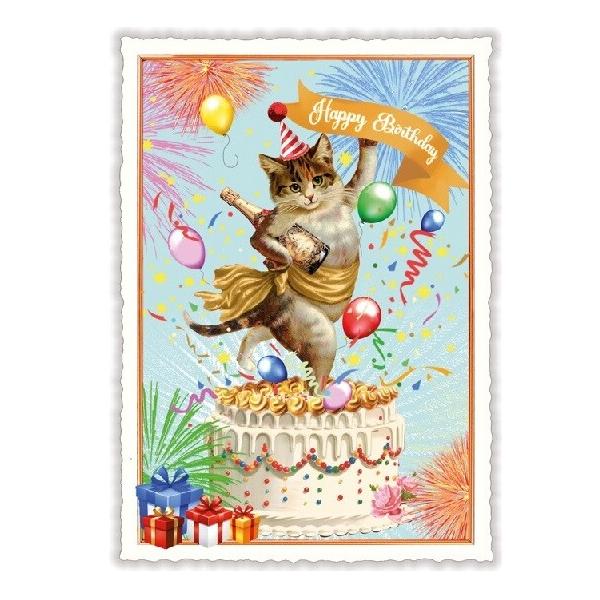 バースデーカード Happy birthday キジトラ白（キジ白）猫 ドイツ 製
