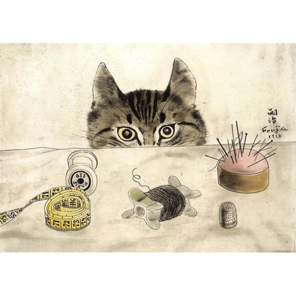 藤田嗣治 仕立て屋の猫 ポストカード スイス 製 グリーティングカード 絵はがき ネコ 猫 ねこ