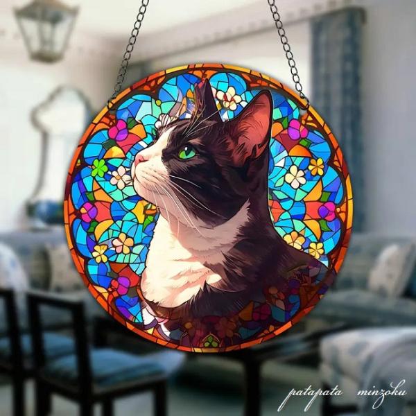 ハチワレ 猫 アクリルプレート アクリルペンダント ディスプレイ