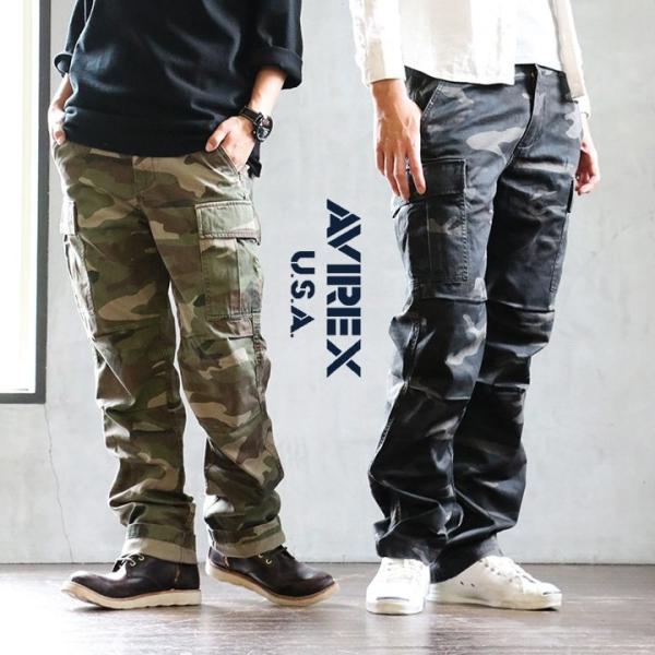 【未使用タグ付き】AVIREX 迷彩 ストレッチ カーゴパンツ クロップドパンツ AVIREX（アヴィレックス） カーゴパンツ ミリタリーパンツ 迷彩柄
