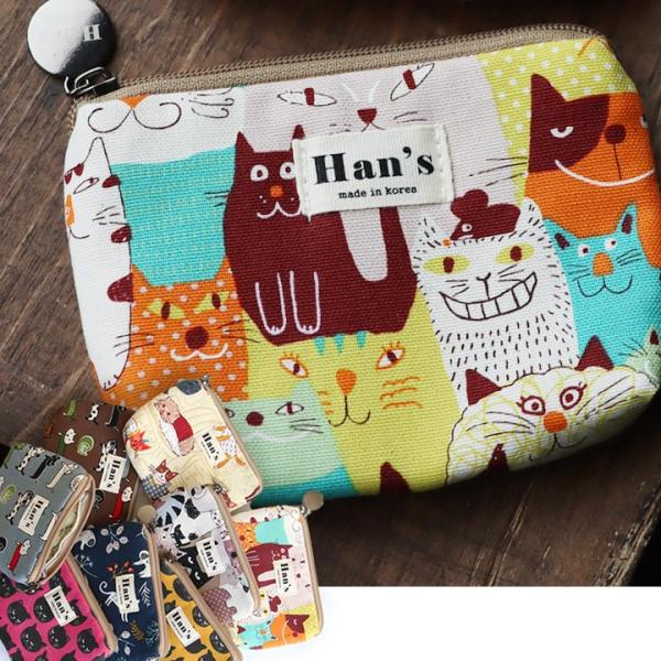 財布 ウォレット ポーチ 小物入れ 小銭入れ コインケース マルチケース 総柄 プリント 猫 ネコ ジップ コン パクト パティ (メール便12)