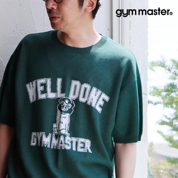 gym master ジムマスター ニット サマーニット 半袖 メンズ レディース クルーネック レーヨン ナイロン 涼しい カレッジロゴ 犬 パティ
