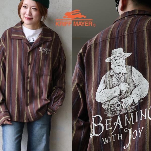 KRIFF MAYER クリフメイヤー シャツ 長袖 メンズ レディース オープンカラー ストライプ 配色 バックプリント ロゴ 綿100 コットン 薄手 フランネル 微起毛 軽い 大きいサイズ 重ね着 カジュアル レトロ 秋 冬 パティ KRIFF MAYER（クリフメイヤー） シャツ 長袖 メンズ レディース