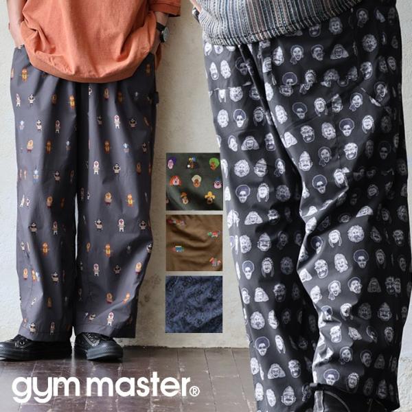 gym master ジムマスター ペインターパンツ ストレート ワイド メンズ レディース 総柄 薄手 軽い 涼しい ウエストゴム 体型カバー パティ
