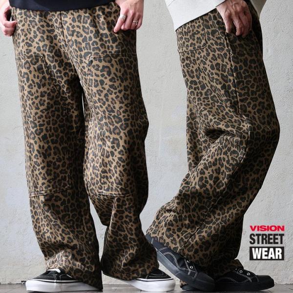 VISION STREET WEAR ヴィジョンストリートウェア パンツ ワイド ストレート スウェットパンツ ルーズ メンズ レディース レオパード 裏毛 ウエストゴム パティ
