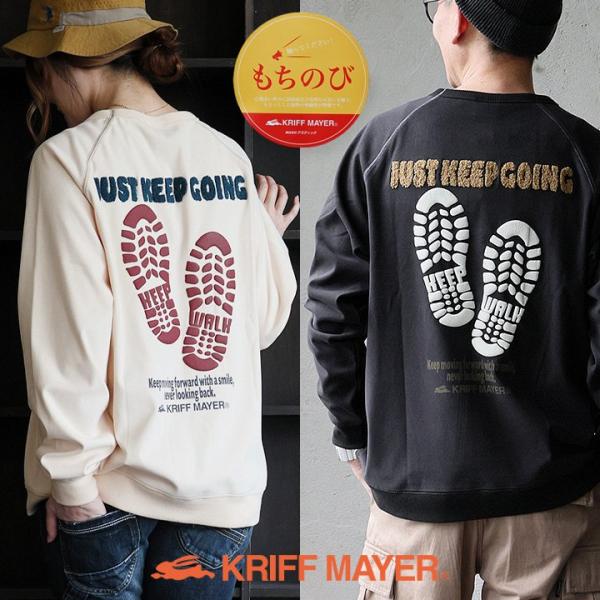 KRIFF MAYER クリフメイヤー ロンT 長袖 メンズ レディース クルーネック 袖リブ サガラ刺繍 発砲プリント 暖かい ストレッチ パティ