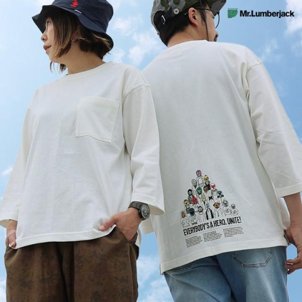 大人が着られるキャラT｜着痩せ ゆったり Tシャツ メンズ レディース 半袖 綿100％ 冷感 マスクマン Mr.Lumberjack メール便50 (メール便50)