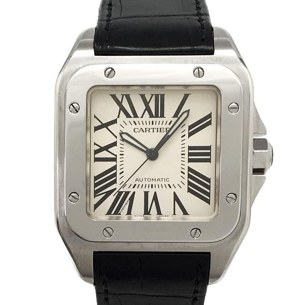 中古 カルティエ サントス100 Lm ステンレススチール アリゲーター 腕時計 W073x8 自動巻き 白文字盤 Cartier A1910 1002 質かわむら 通販 Yahoo ショッピング