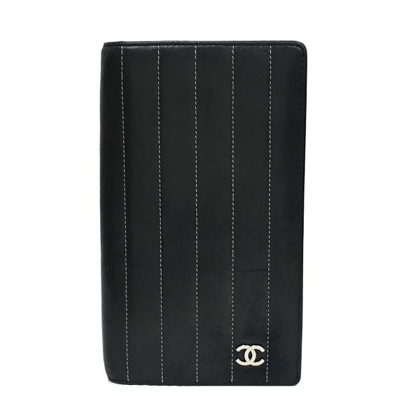 CHANEL 黒 レザー 二つ折り財布シリアル付