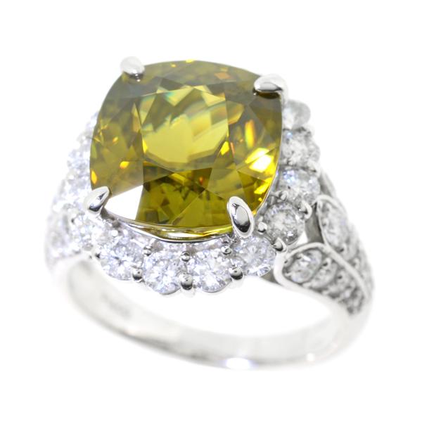 中古] Pt900 天然 スフェーン6.72ct ダイヤモンド1.50ct リング 12.5号 