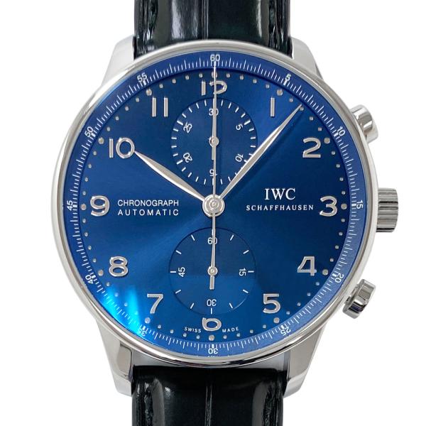 IWC ポルトギーゼ クロノグラフ IW371491 SS/革 ブルー 自動巻き メンズ 41100104536【中古】【アラモード】 ポルトギーゼ [中古] IWC クロノグラフ IW371491 自動巻き ステンレス