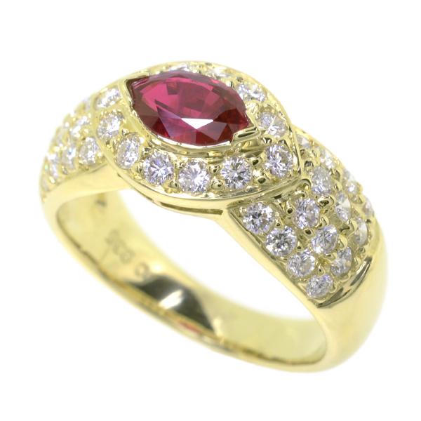 中古] K18YG 天然 ルビー0.68ct ダイヤモンド0.935ct リング 12.5号  