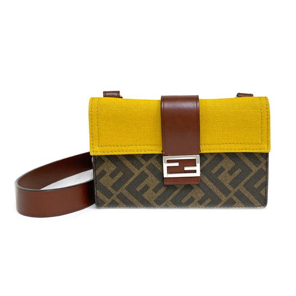 FENDI フェンディズッカ バッグ クラッチ ポーチ Fロゴ ミニ ジップ 茶 FENDI フェンディズッカ バッグ クラッチ ポーチ Fロゴ ミニ