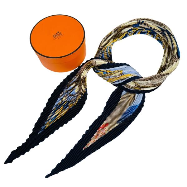 エルメス スカーフ プリーツカレ スカーフ シルク100％ HERMES ブルー