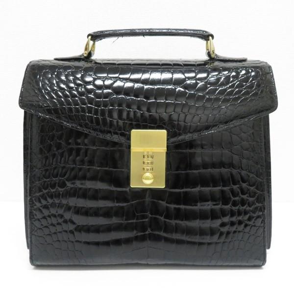 質イコー Tokyo Made In Japan 日本製 クロコダイル セカンドバッグ シャイニング ハンドバッグ 店舗 中古 黒 メンズ