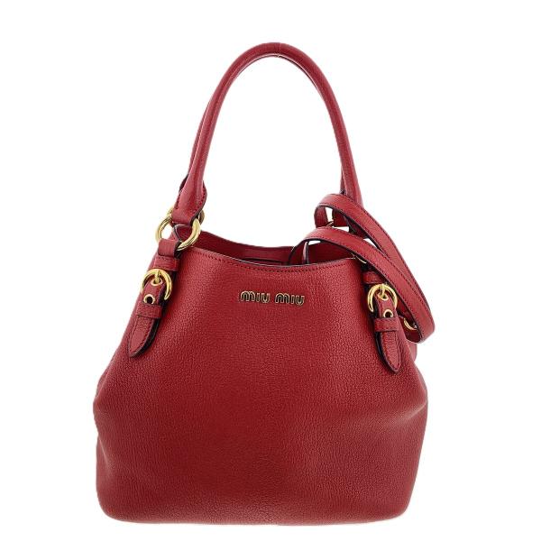 miu miu 赤 レザー ハンドバッグ ストラップ付き miu miu（ミュウミュウ） マドラス 2WAY レザー ハンドバッグ 5BE886