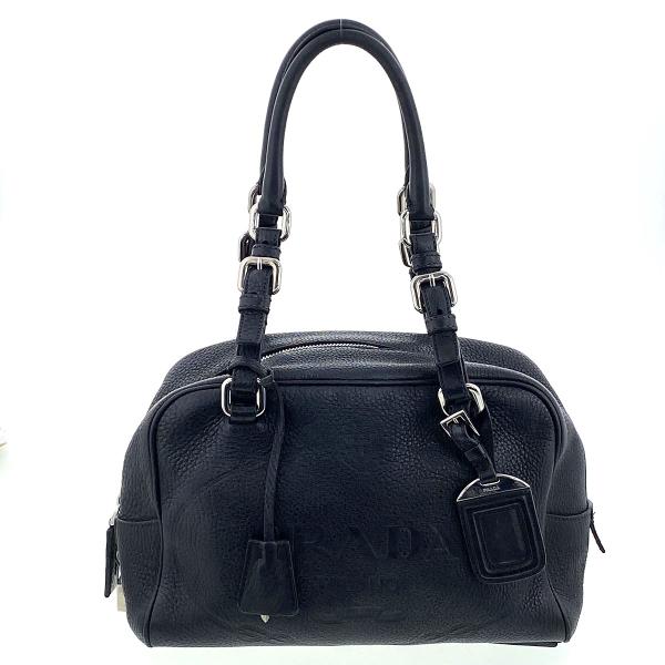 PRADA（プラダ） 型押しレザー ロゴ ミニボストン トートバッグ BR3091