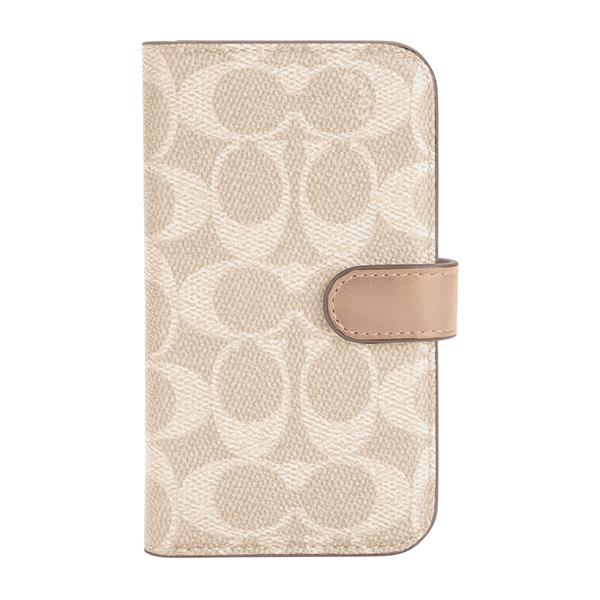 【アウトレット】COACH コーチ iPhone12mini ケース カバー スマホケース Folio Case Signature C Sand  ブランド おしゃれ 手帳型 手帳 ホワイト ベージュ