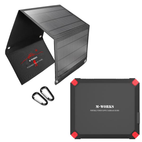 【新品】M-WORKS ソーラーパネル＆ポータブル電源セット MW-SP8821 M-WORKS ソーラーパネル＆ポータブル電源セット MW-SP8821 ブラック