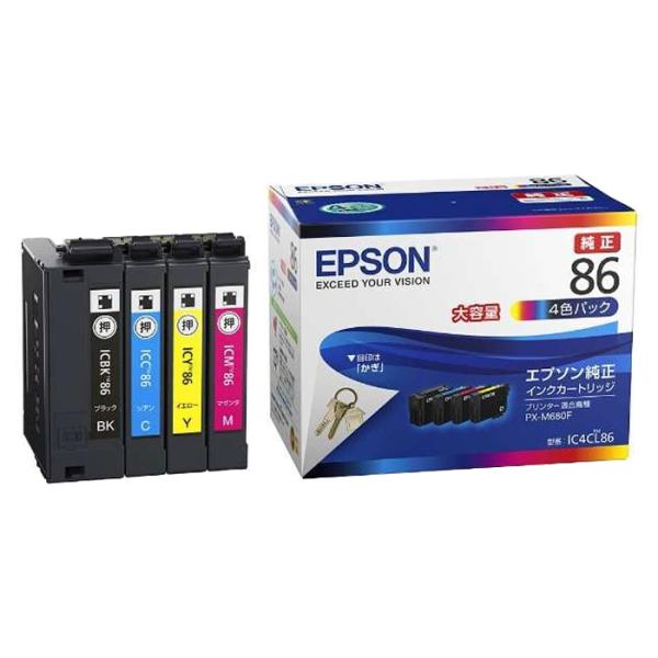 epson IC4CL86　かぎ　 純正　大容量4色パック　×4ケ エプソン（EPSON） 純正 インクカートリッジ IC4CL86 かぎ 大容量 4色