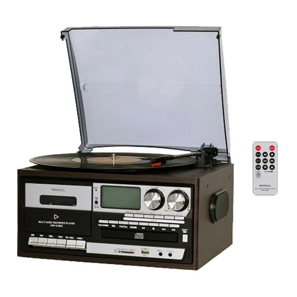 WINTECH レコードプレーヤー スピーカー搭載 マルチオーディオプレーヤー KRP-310MS ブラウン×シルバー