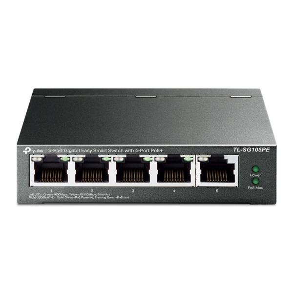他サイト： TP-Link ギガビットポート×5 イージースマートスイッチ（PoE+ポート×4） TL-SG105PEの商品画像