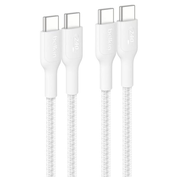 belkin CAB025fq1MWH2PK BoostCharge Pro USB-C to USB-C 編組ケーブル 240W 1M ホワイト 2本セット