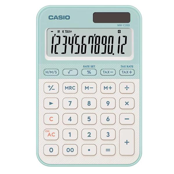 CASIO MW-C20D-LG-N デザイン電卓 カラフル ライトグリーン