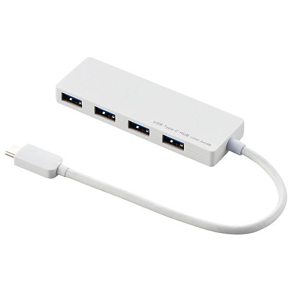 エレコム USB Type-C タイプC typec 接続 USB 3.1 ハブ Gen1 Aメス 4ポート バスパワー 15cm ケーブル ホワイト ホワイト┃U3HC-A429BWH