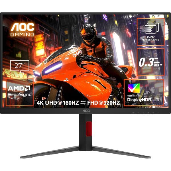 AOC U27G4/11 ゲーミング液晶ディスプレイ 27型/ 3840×2160/ HDMI、DisplayPort/ ブラック/ スピーカー：なし/ 160…