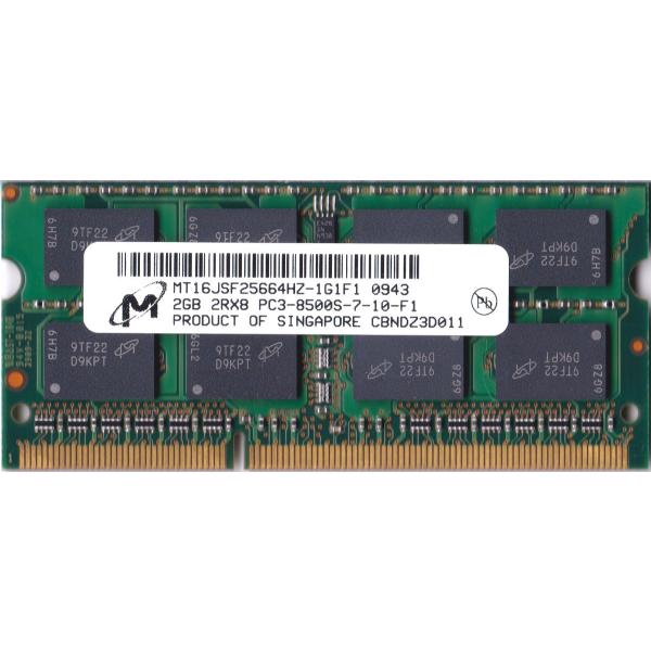 DDR3 2GBx1枚 ノートPC用】Micron PC3-8500S (DDR3-1066) 2GB SO