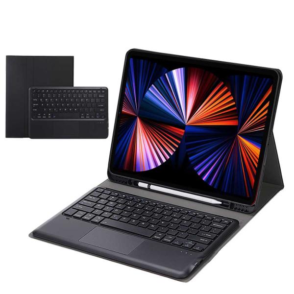 アイパッドプロ 12.9インチ iPadPro / 第4世代 / 第5世代 / 第6世代 用 キーボード付ケース タッチパッド搭載 脱着式  PUレザー素材  ローマ字入力キーボード