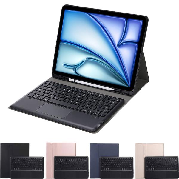 アイパッドエア 13インチ iPad Air / M2 / M3 用 キーボード付ケース タッチパッド搭載 脱着式  PUレザー素材  ローマ字入力キーボード