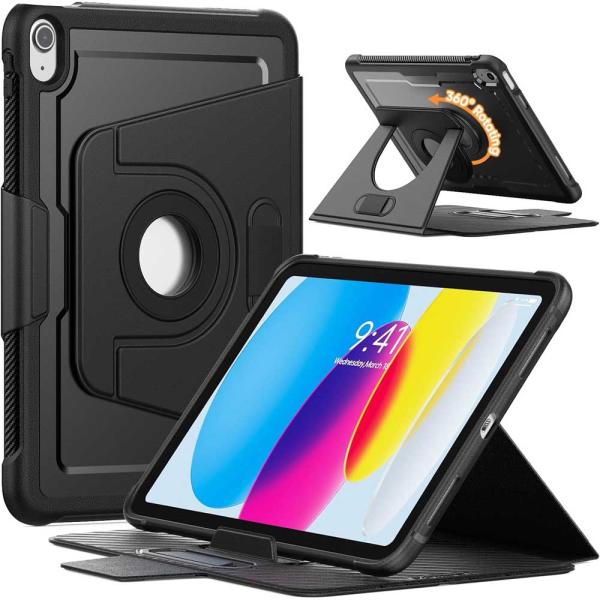 アイパッド iPad A16 / 第10世代 用 ケース 分離式背面カバー マグネット吸着 360度回転スタンド  2段階角度調整  縦置き横置き ペン収納  オートスリープ